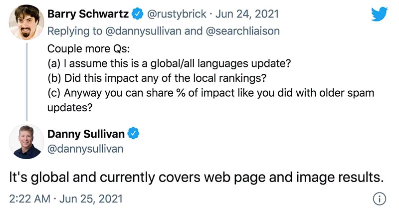 Barry Schwartz tweetou sobre atualização global em todos os idiomas