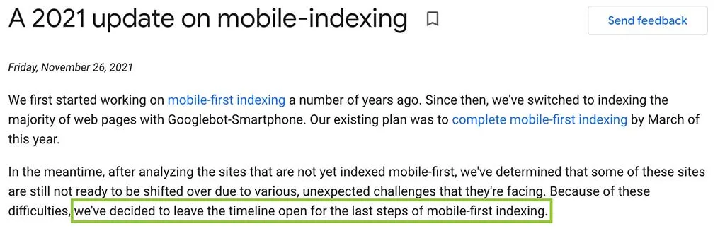 Atualização de 2021 sobre indexação móvel