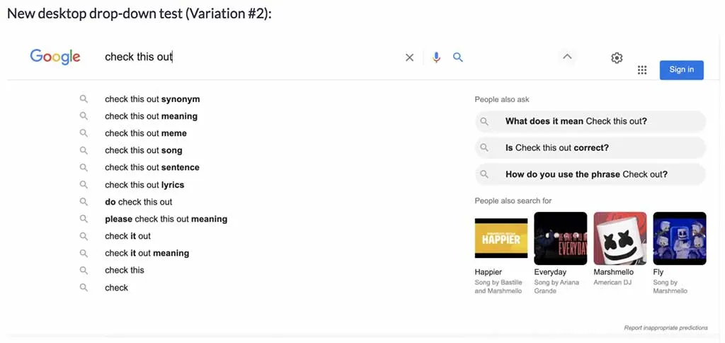 Mudança do Google no menu suspenso 