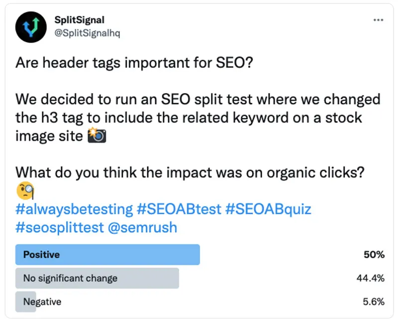 Teste de divisão de SEO em um grande site de fotos