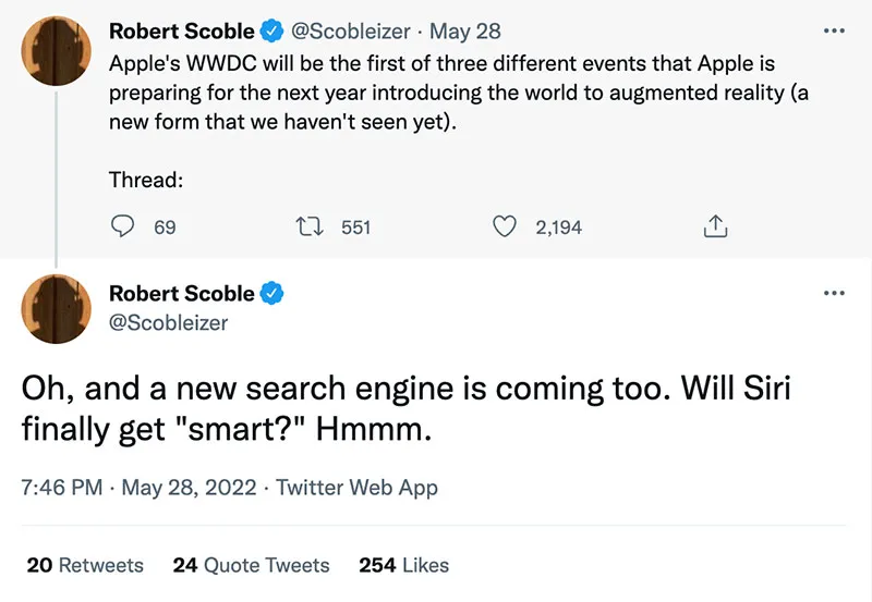 Tweet de pesquisa da Apple