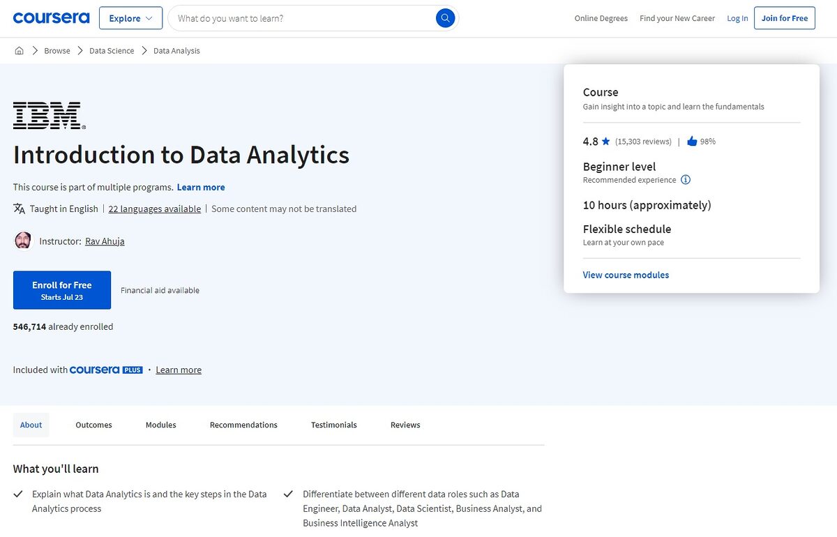 Best data and web analytics course by IBM