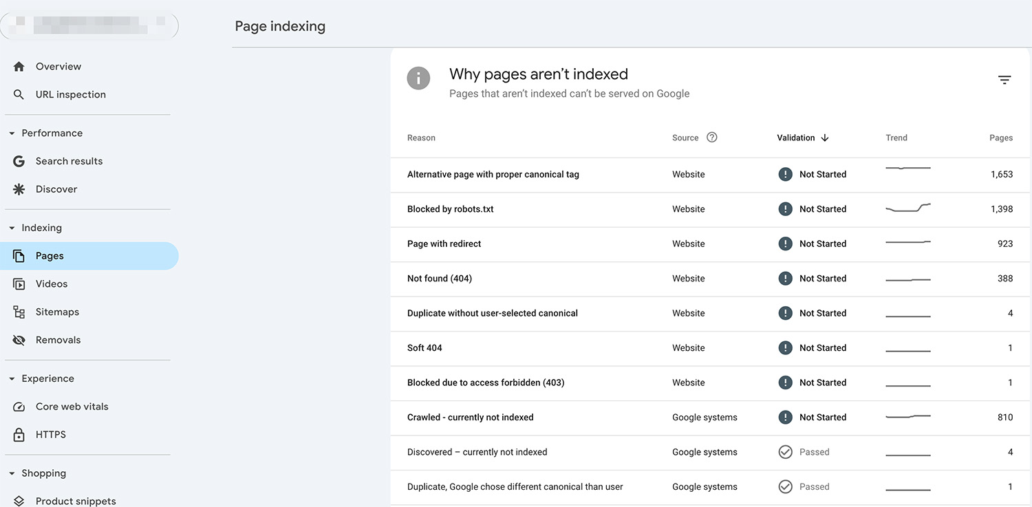 Google Search Console’s Page indexing report to identify 404 errors
