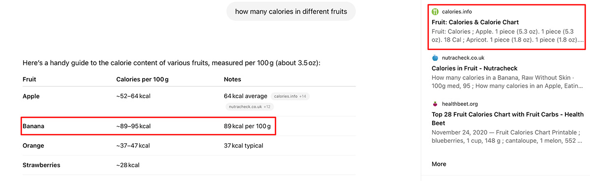 example of a GPT result that displays the answer as a table