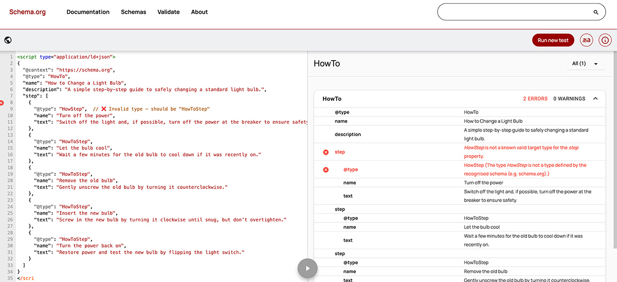 markup schema corrections before adding the code to your site