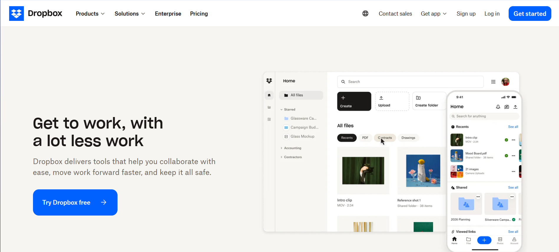 dropbox homepage