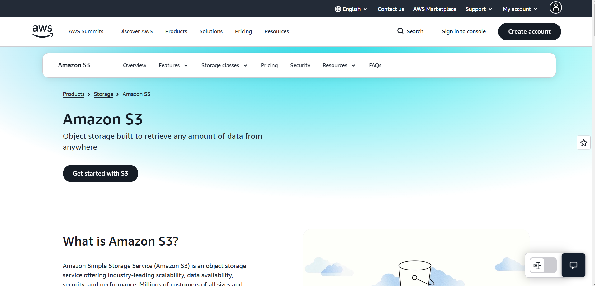 Amazon S3 homepage