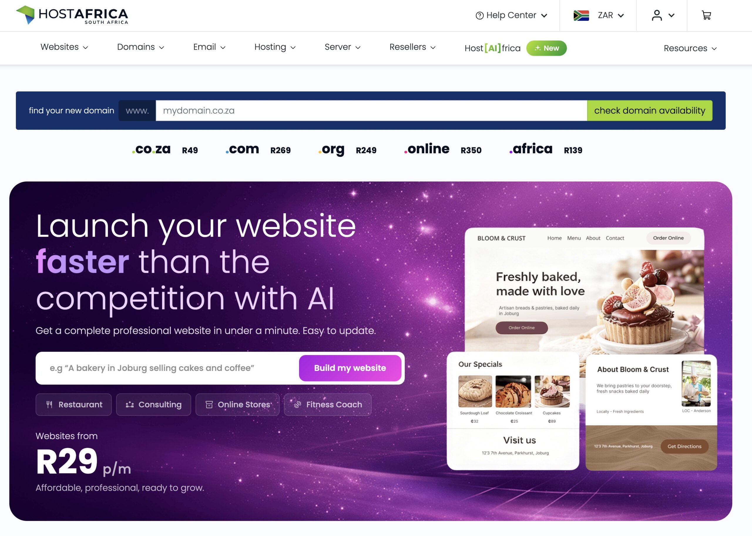 HostAfrica South Africa homepage
